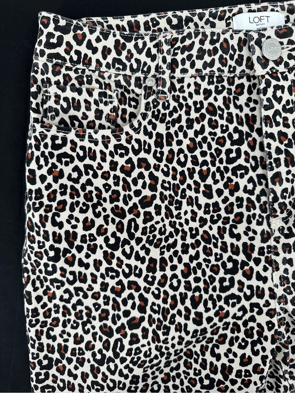 LOFT Outlet Leopard Print Cropped Straight Jeans Petite 10 Raw Hem